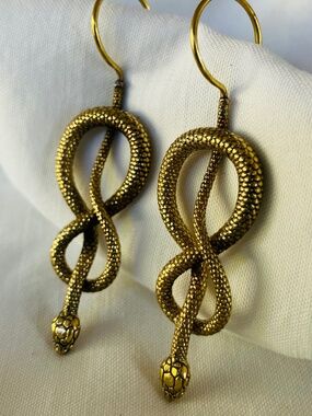 New Golden Brass Wrapped Snake / Serpent Earrings
